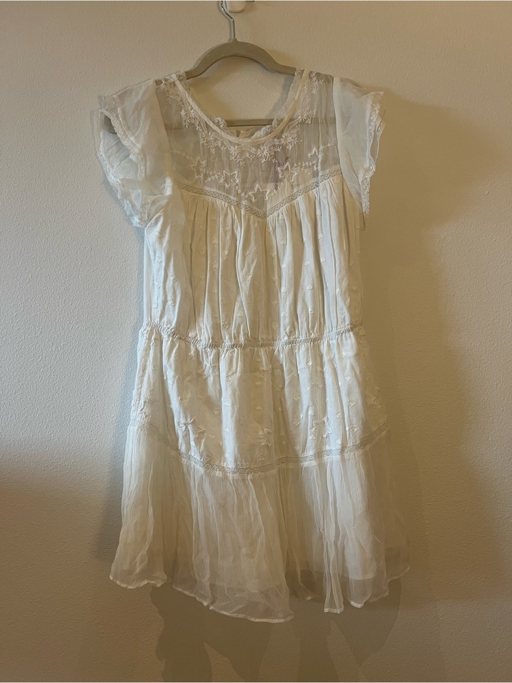 LoveShackFancy Cream Embroidered Chiffon Dress